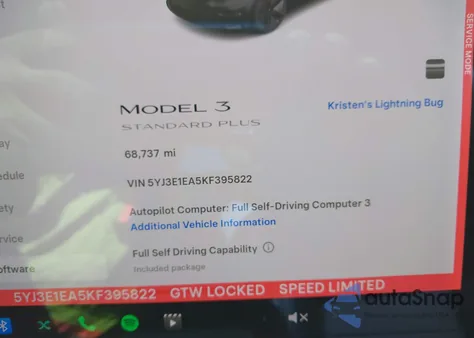2019 Tesla Model 3 Long Range/Mid Range/Standard Range/Standard Range Plus from USA, damaged, VIN 5YJ3E1EA5KF395822
